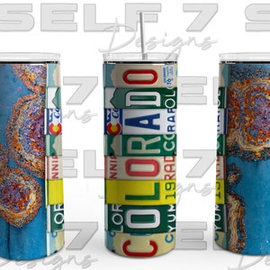 Colorado license plates colorful patina tumbler png