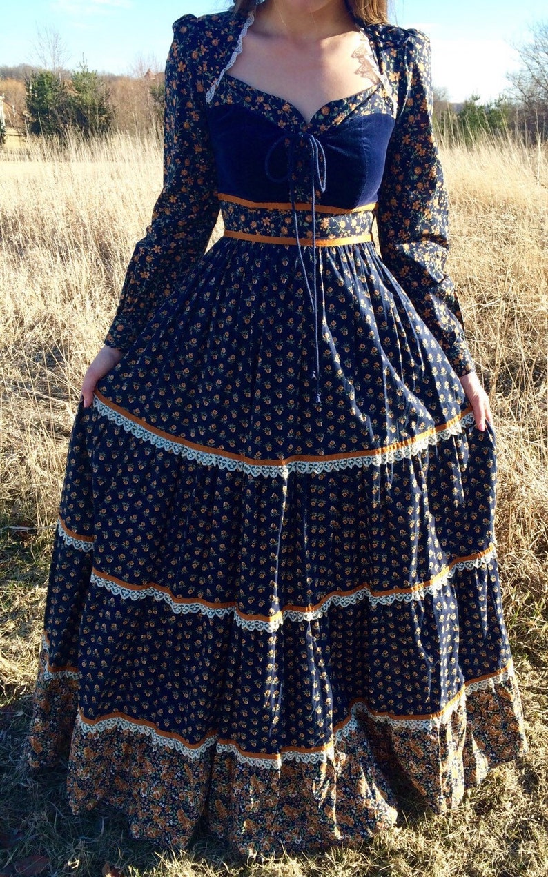 Retro Vintage  1970 s Prairie Style  Dress  by Homespun Etsy