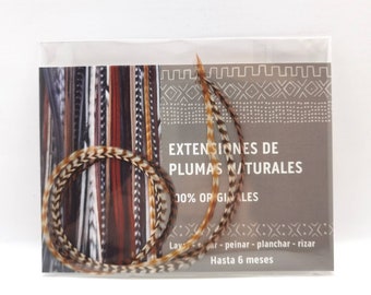 Pack 3 Extensiones de plumas naturales, Dorado