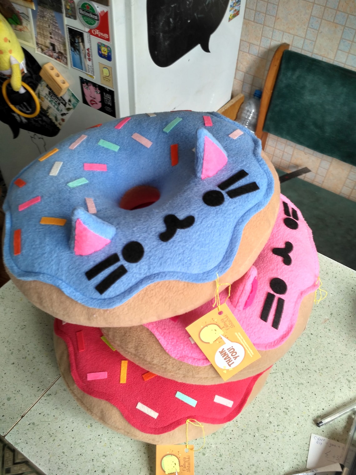 Cat Pillow Kitty Cat Donut Pillow PlushPinkFree Shipping Etsy