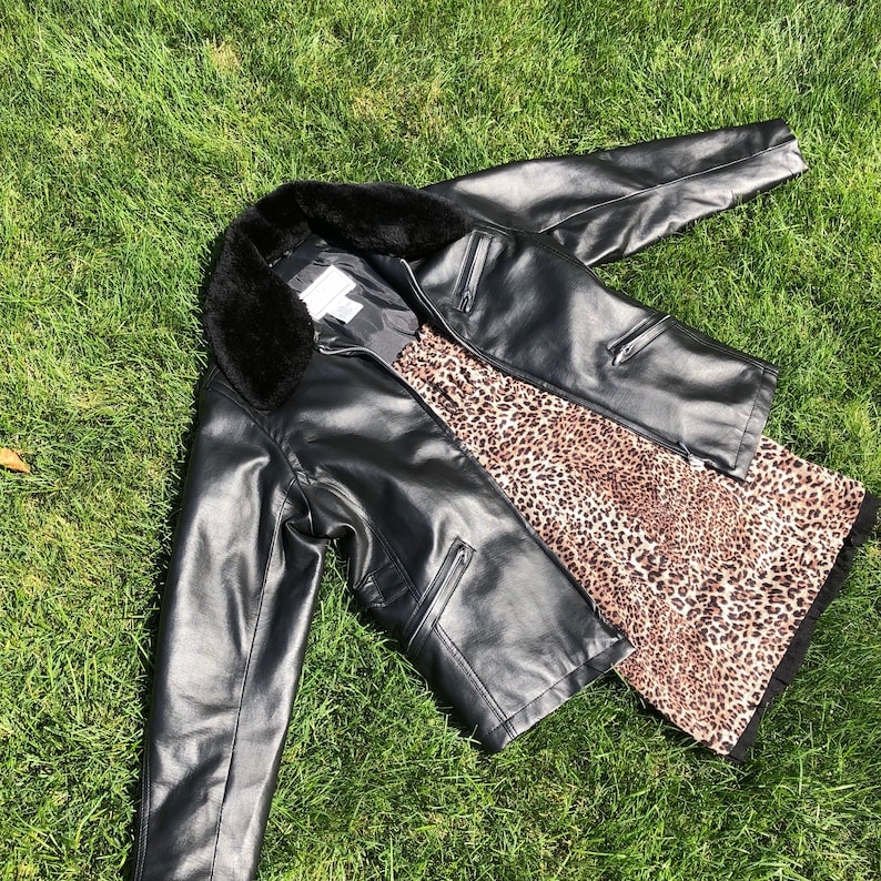 Black Faux Leather Biker Jacket with Fur Collar