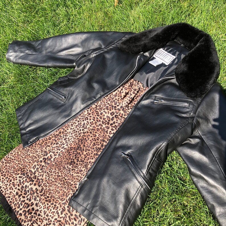 Black Faux Leather Biker Jacket with Fur Collar