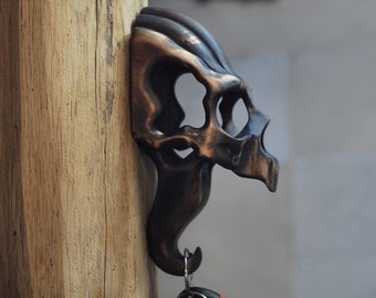 holder key wood skull hook for wall gothic gift for him wooden housewarming gift wall key rack skeleton oddities bone collector curiosity