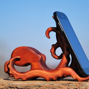 storage gift for her docking station wooden phone stand wood iPhone stand iPhone 11 case octopus gift idea boyfriend gift holder iPhone image 3