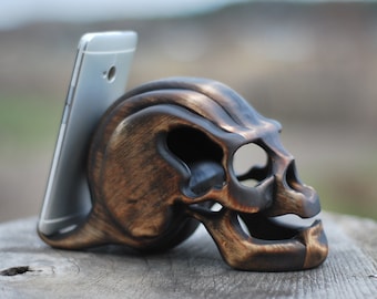 gothic gift for him docking station wood skull lovers gift for her goth skeleton phone stand iphone wooden tablet stand ipad holder