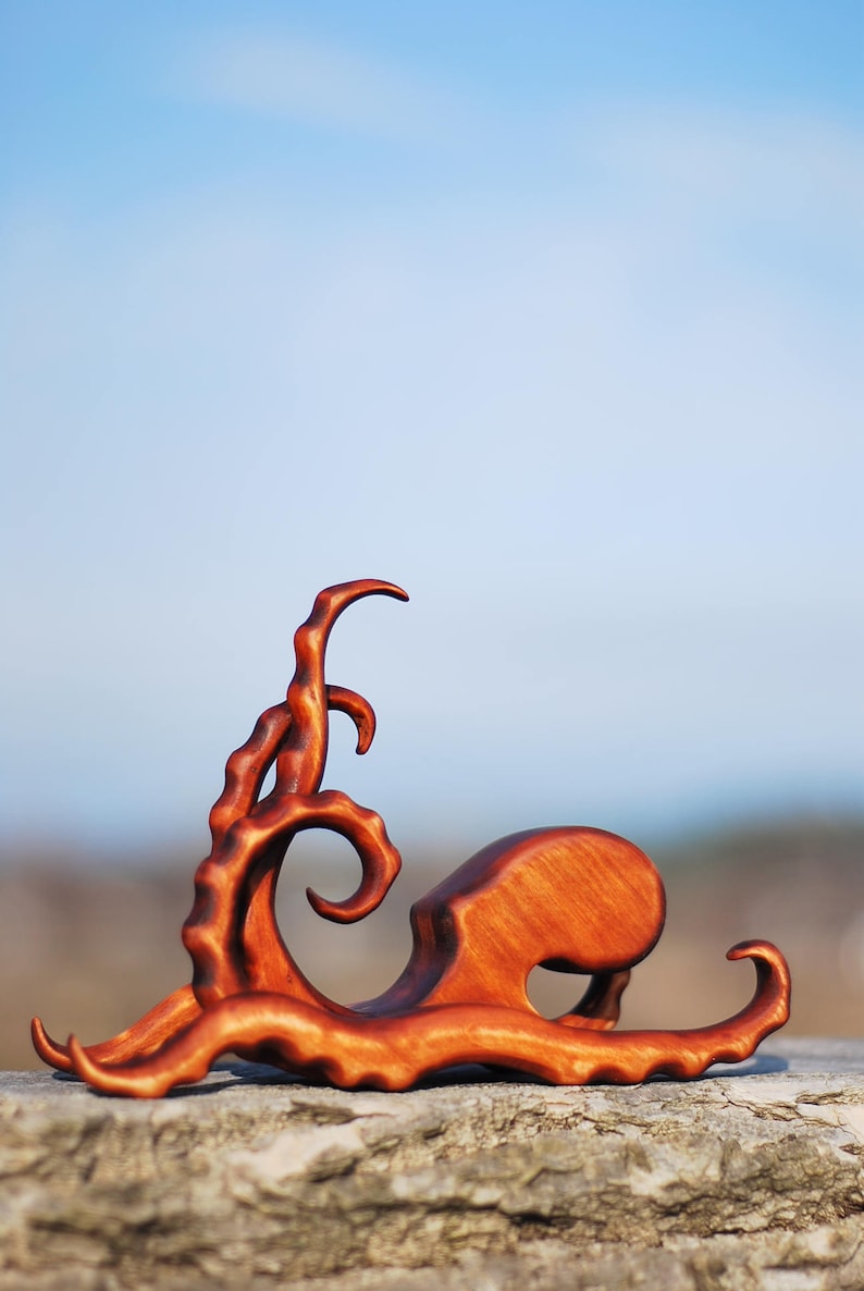 storage gift for her docking station wooden phone stand wood iPhone stand iPhone 11 case octopus gift idea boyfriend gift holder iPhone image 5