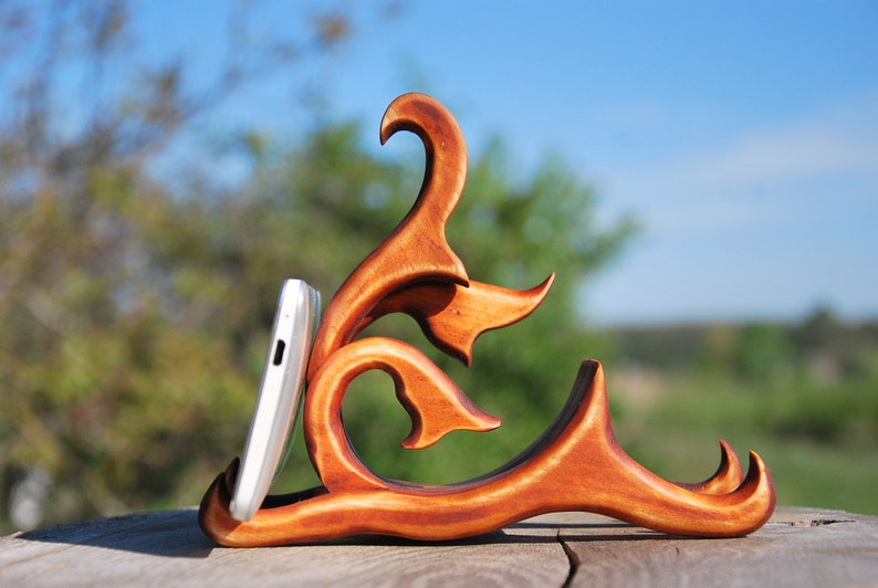 Iphone Stand Phone Holder Wood Decor Table Wooden Flowers Etsy