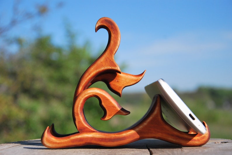 Iphone Stand Phone Holder Wood Decor Table Wooden Flowers Etsy