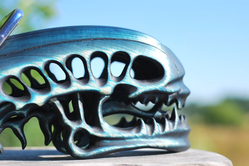 alien skull wooden iPhone stand iPad wood phone holder space decor fantastic lovers gift horror lovers gift black-blue Giger image 5