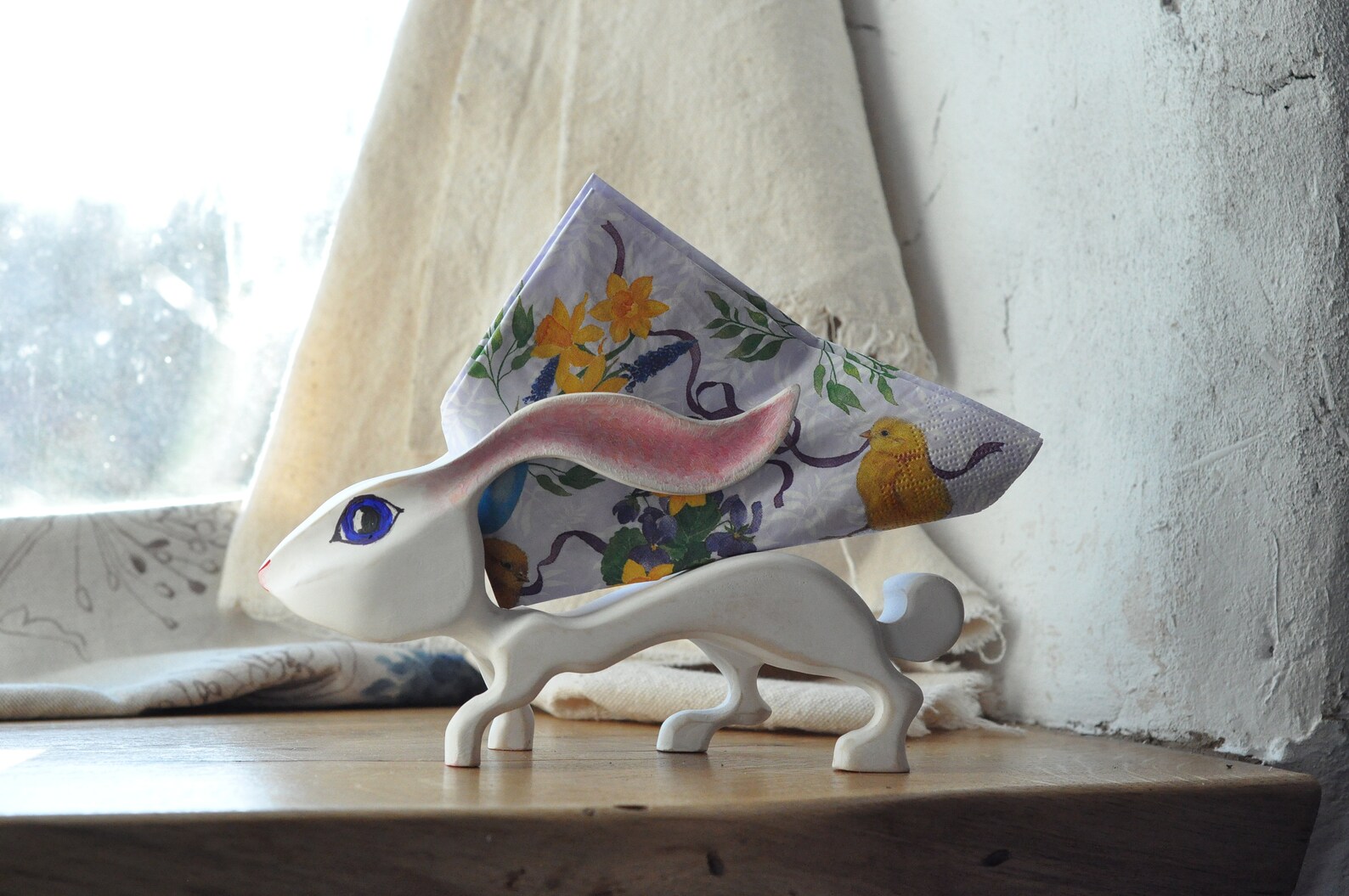 Easter Bunny Napkin Holder White Hare or Rabbit Wood Phone Etsy