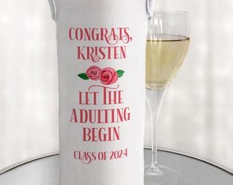 Graduation Gift Personalized Insulated Wine Bottle Bag, Adulting, Class of 2024, College Graduation Gift, Celebration Party Gift