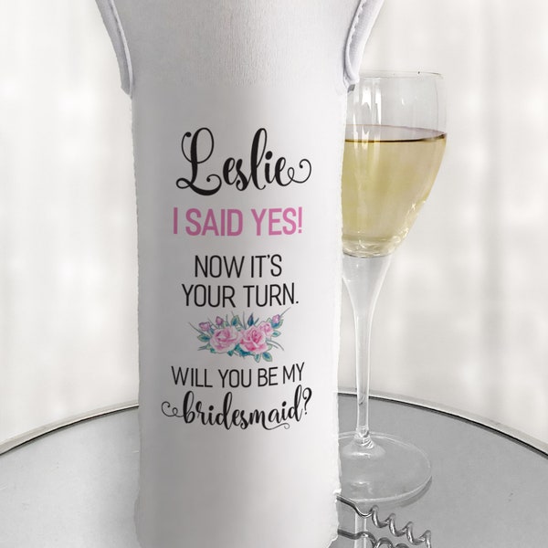 Bridal Party Proposal Personalized Insulated Wine Bag, Bridesmaid or Maid of Honor Ask Gift