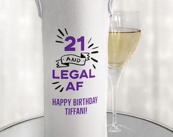 Personalized 21 and Legal AF Wine Insulated Bottle Gift Bag, Birthday Wine,Bday Celebration, 21st Birthday, Neoprene Wine Tote with Handle