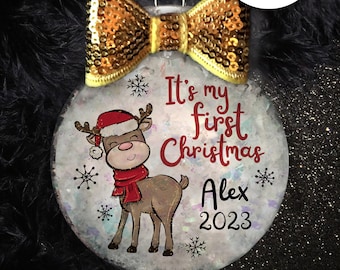 Personalized Cute Deer First Christmas Ornament, Gift for New Mom, Baby Shower Present, Tradition Commemorative Ornament, Baby Name