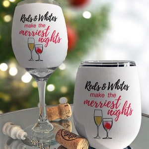 Naughty Christmas Wine Glass Sleeve Wraps, Insulated Drink Holder, Neoprene Beverage Coolie, Holiday Drinks, Festive Funny Wine Huggers Reds & Whites