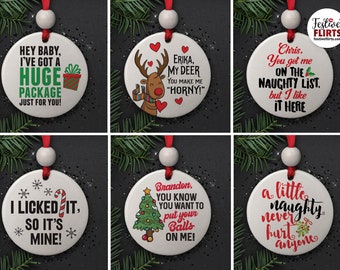 Funny Naughty List Christmas Ornaments Ceramic, Dirty Adult Novelty Gifts, Sexy Ornaments, Horny, Huge Package, Christmas Balls, Licked It