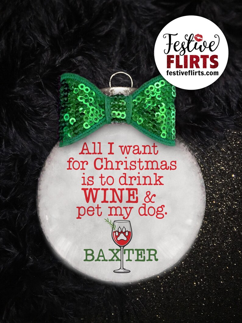 Personalized Drink Wine Pet Dog Christmas Ornament or Wine Bottle Bag