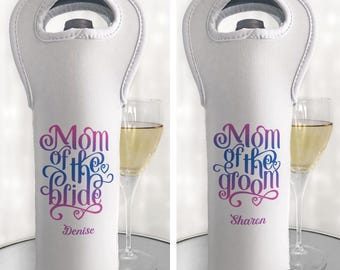 Personalized Mom of the Bride or Groom Wine Bag with Name, Custom Mother Wedding Gift, Bridal Party Keepsake, Insulated Bottle Tote