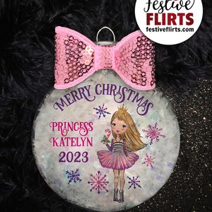 Princess Holiday Ornament Personalized, African American, Blonde, Brunette, Redhead Holiday Handmade Gift for Girls, Christmas Girly Decor Blonde Plastic