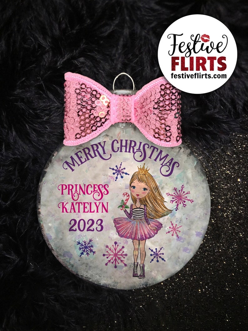 Princess Holiday Ornament Personalized, African American, Blonde, Brunette, Redhead Holiday Handmade Gift for Girls, Christmas Girly Decor Blonde Plastic
