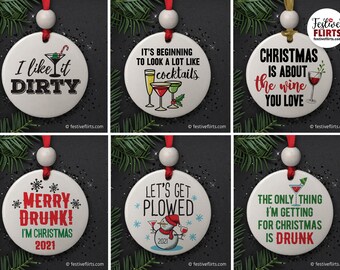 21+ Alcohol Ceramic Merry Christmas Cocktail Ornaments, Funny Drinking Decor, Dirty Martini Wine Drunk Humor, Snowman Plowed, Gift Exchange