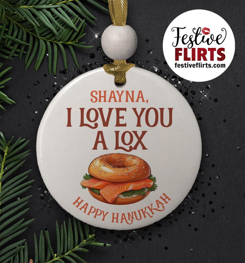 Personalized Hanukkah Bagel & Lox Ornament or Personalized Wine Bottle