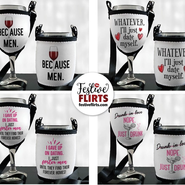 Funny Necklace Wine Glass Holders, Insulated Tumbler & Wine Stem Glass Lanyards, Dating Humor, Gift for Ladies, Festival Hands Free