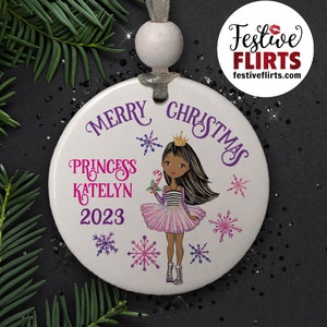 Princess Holiday Ornament Personalized, African American, Blonde, Brunette, Redhead Holiday Handmade Gift for Girls, Christmas Girly Decor African Amer Ceramic