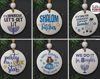 Funny Hanukkah Ornaments Ceramic, Jewish Gifts, Get Lit, Shalom Bitches, Llamaka, Lox Star, High Holidays, Menorah, We Do it 8 Nights