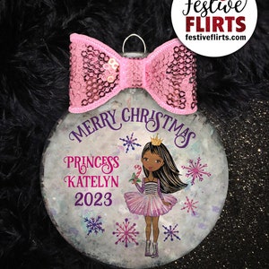 Princess Holiday Ornament Personalized, African American, Blonde, Brunette, Redhead Holiday Handmade Gift for Girls, Christmas Girly Decor African Amer Plastic