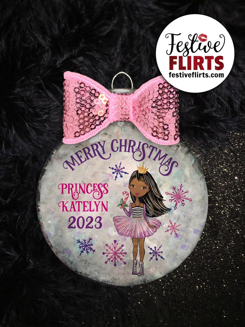 Princess Holiday Ornament Personalized, African American, Blonde, Brunette, Redhead Holiday Handmade Gift for Girls, Christmas Girly Decor African Amer Plastic