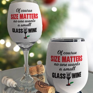 Naughty Christmas Wine Glass Sleeve Wraps, Insulated Drink Holder, Neoprene Beverage Coolie, Holiday Drinks, Festive Funny Wine Huggers Size Matters