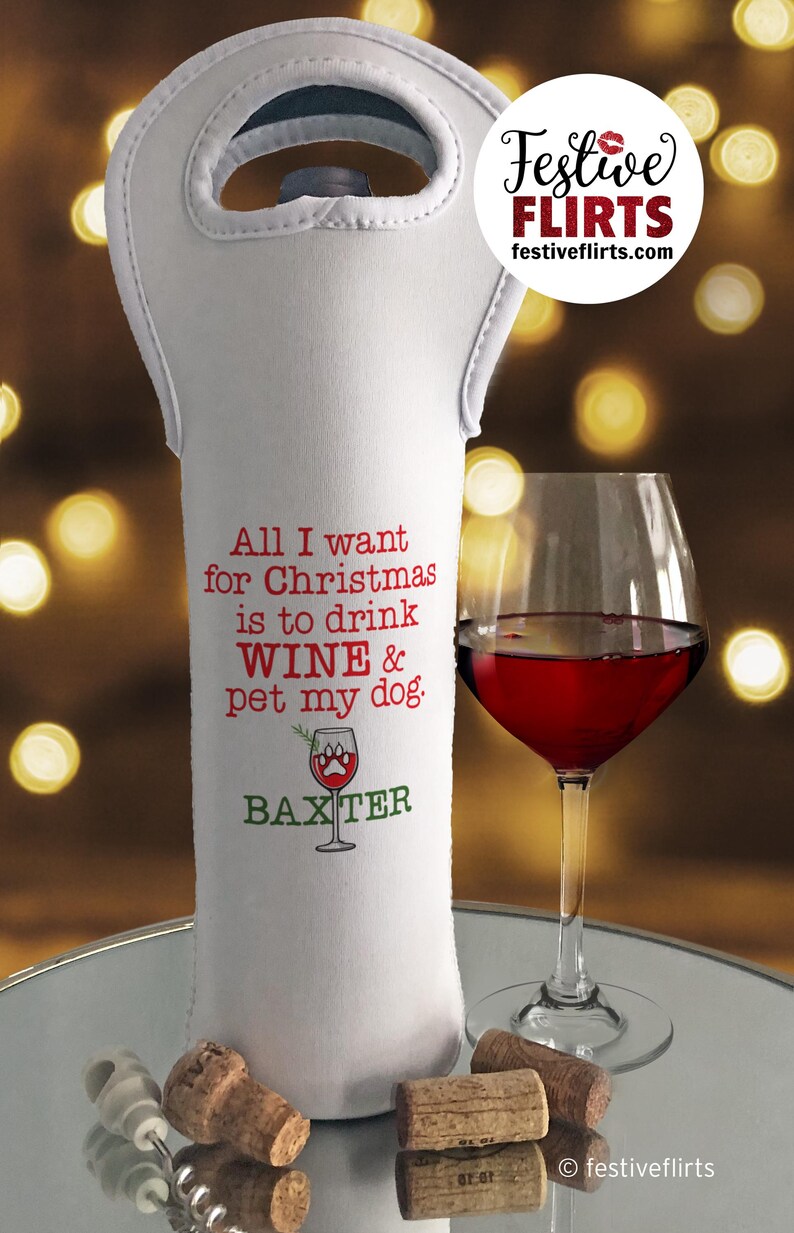 Personalized Drink Wine Pet Dog Christmas Ornament or Wine Bottle Bag