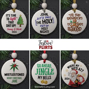 Naughty Adult Christmas Ceramic Ornaments, Inappropriate Tree Decor, Funny Flirty Dirty Holiday Gift Exchange Stocking Stuffers