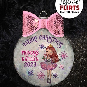 Princess Holiday Ornament Personalized, African American, Blonde, Brunette, Redhead Holiday Handmade Gift for Girls, Christmas Girly Decor Redhead Plastic