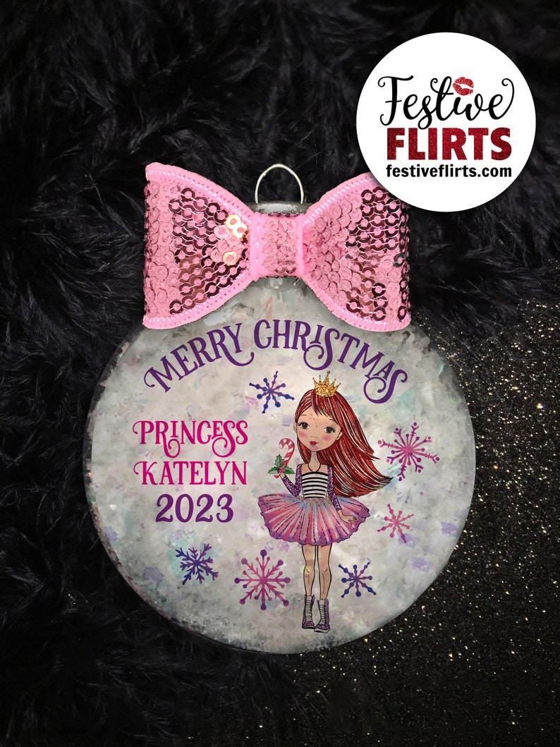 Princess Holiday Ornament Personalized, African American, Blonde, Brunette, Redhead Holiday Handmade Gift for Girls, Christmas Girly Decor Redhead Plastic