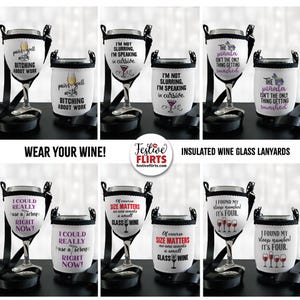 Necklace Wine Glass Holders, Insulated Wine Tumbler Lanyards, Festival, Wine Tasting, Hands Free Drink Holder, Funny Sayings, Sarcasm