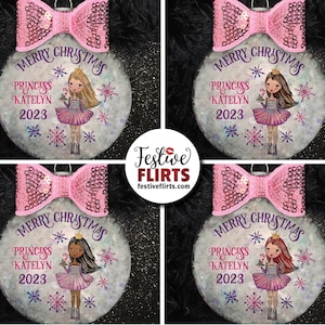 Princess Holiday Ornament Personalized, African American, Blonde, Brunette, Redhead Holiday Handmade Gift for Girls, Christmas Girly Decor image 1