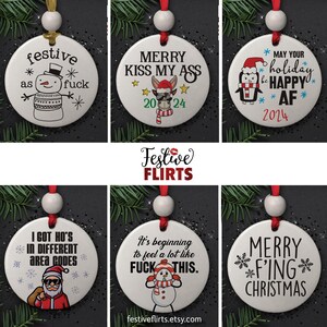 Naughty Christmas Ornaments, Funny Swearing Cuss Word Decor, Festive as AF, Kiss My Ass, Merry F’ing Christmas, Adult Holiday Gift