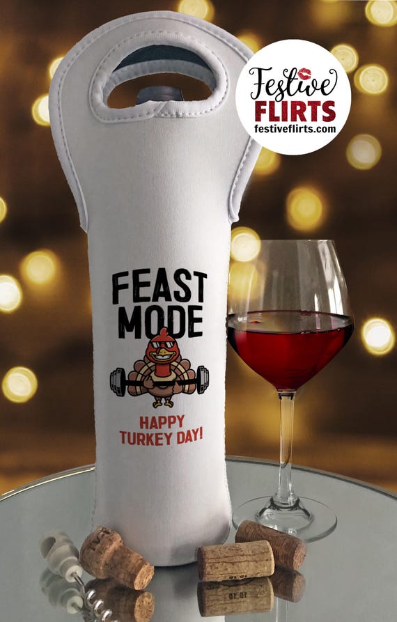 Funny Thanksgiving Reusable Wine Bottle Bag for Host Gift, Leg Day