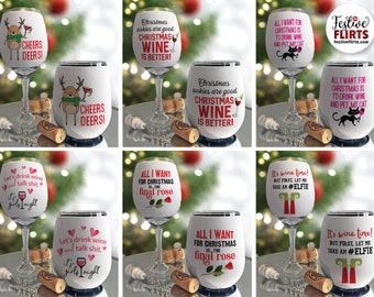 Christmas Wine Glass Sleeves, Wine Cozy, Holiday Party, Funny Wine Glass Designs, Christmas Tumbler, Insulated Wine Wrap, Final Rose, Elfie