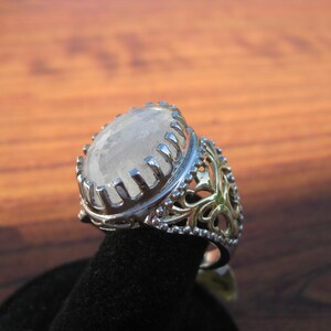 Rainbow Moonstone 18x13mm 14.35ctw Cabochon Sterling Silver Ring with Yellow Gold & Platinum Overlay Size 8 , Item 1253 image 5