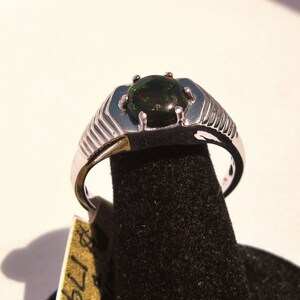 Ethiopian Chalama Black Opal (8mm) Round Cabochon Sterling Silver Ring with Platinum Overlay Size 12.5, No. 1416 bild 3