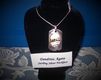 Dendritic Agate (25x18mm) Stone Cabochon Sterling Silver Pendant with 18" Chain, Item #2086.