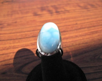 Larimar (27x14mm) Stone Cabochon Sterling Silver Ring Size 8, Item #183