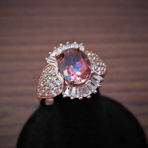Orange Mystic Topaz (10x8mm, 2.66ct) Faceted Gemstone Sterling Silver Ring with CZ Accents & Rose Gold Overlay Size 9.5, Item #1725