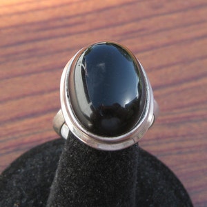 Black Onyx (20x15mm) Stone Cabochon Sterling Silver Ring Size 10, Item #1034