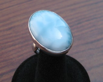 Larimar (25x18mm) Stone Cabochon Sterling Silver Ring Size 7.75, Item #196