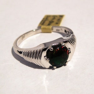 Ethiopian Chalama Black Opal (8mm) Round Cabochon Sterling Silver Ring with Platinum Overlay Size 12.5, No. 1416 bild 2