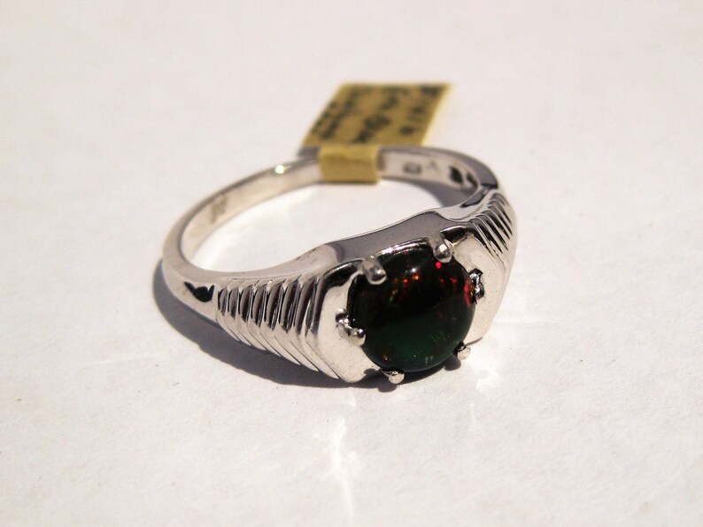 Ethiopian Chalama Black Opal (8mm) Round Cabochon Sterling Silver Ring with Platinum Overlay Size 12.5, No. 1416 bild 2